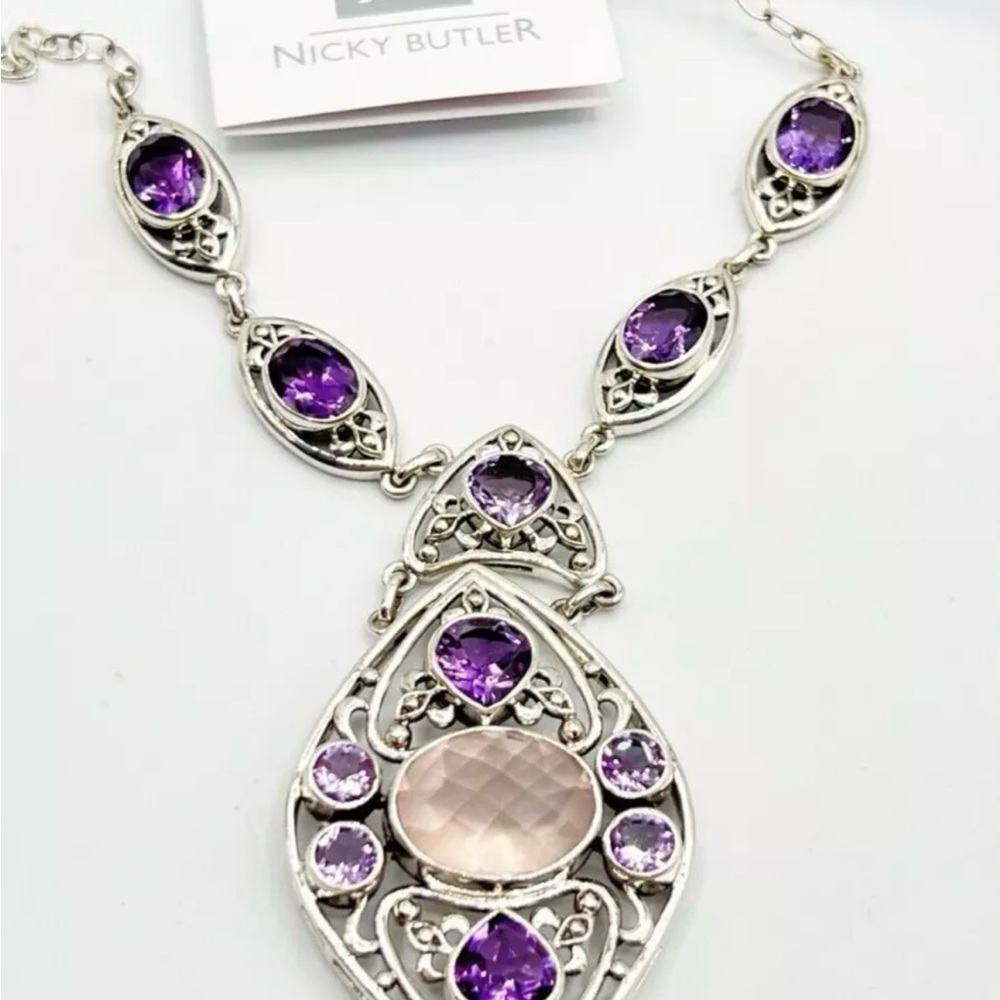 🌟NICKY BUTLER 925 Sterling Silver Rose Quartz Celtic Knot Necklace Brand… - Picture 4 of 12